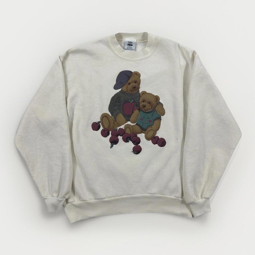 Vintage Teddy Bears & Apples Crewneck Made In USA Sweater Cottage Core Size Med